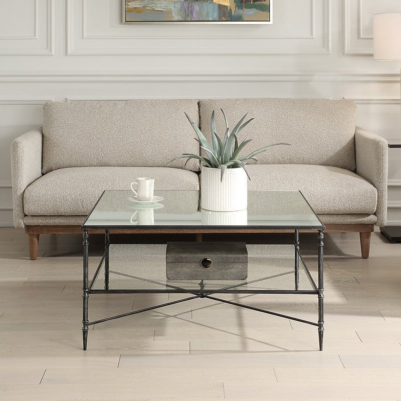 Henzler 91 W x 48 H x 91 D Black Square Coffee Table with Mirror Top