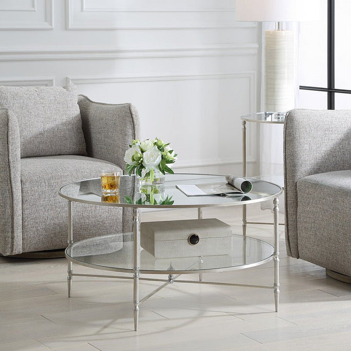 Henzler 91 W x 48 H x 91 D Silver Round Coffee Table with Mirror Top