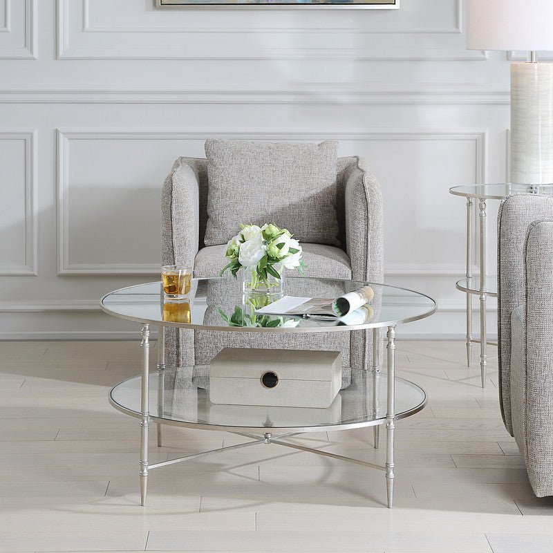 Henzler 91 W x 48 H x 91 D Silver Round Coffee Table with Mirror Top