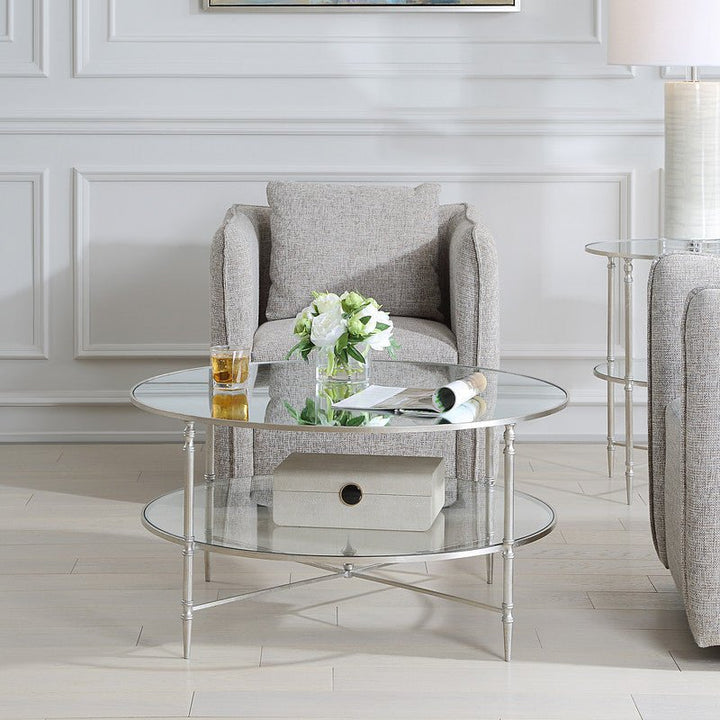 Henzler 91 W x 48 H x 91 D Silver Round Coffee Table with Mirror Top