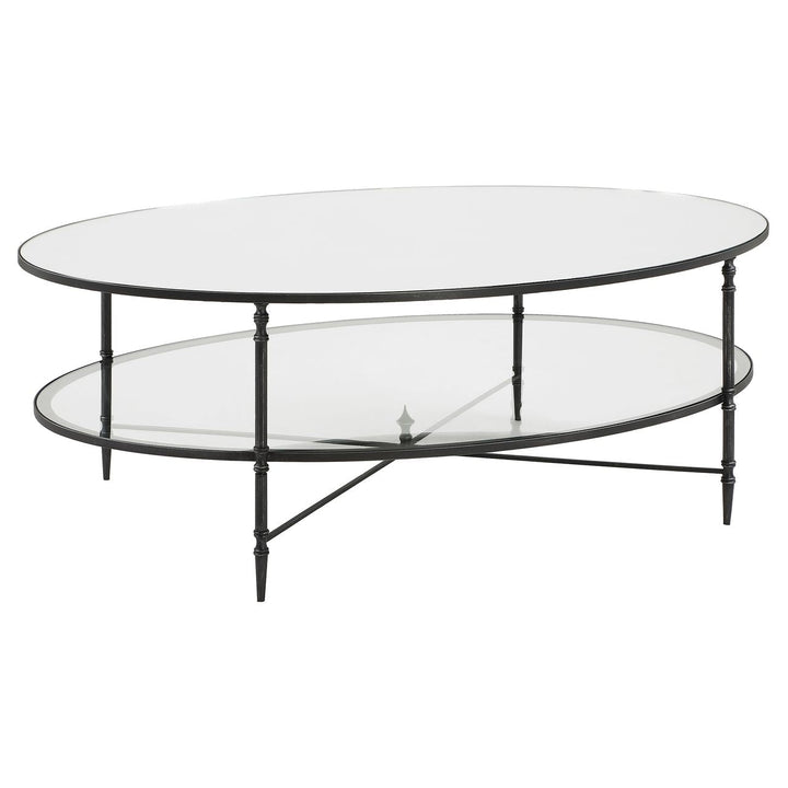 Henzler 93 W x 48 H x 134 D Black Oval Coffee Table with Mirror Top
