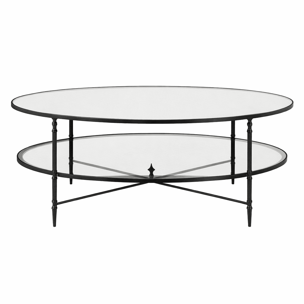 Henzler 93 W x 48 H x 134 D Black Oval Coffee Table with Mirror Top