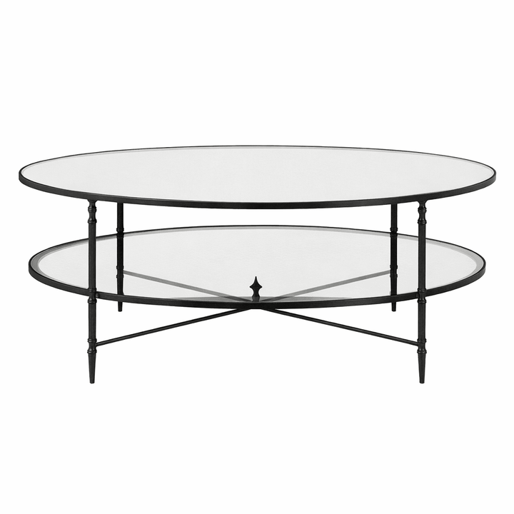 Henzler 93 W x 48 H x 134 D Black Oval Coffee Table with Mirror Top