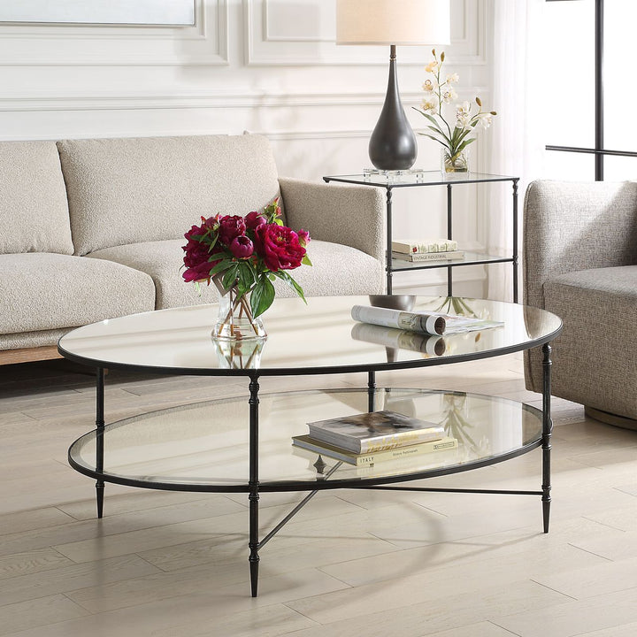 Henzler 93 W x 48 H x 134 D Black Oval Coffee Table with Mirror Top