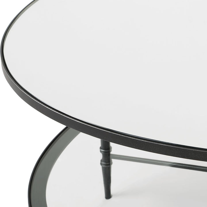 Henzler 93 W x 48 H x 134 D Black Oval Coffee Table with Mirror Top