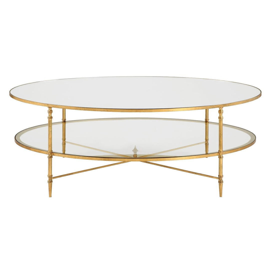 Henzler 93 W x 48 H x 134 D Gold Oval Coffee Table with Mirror Top