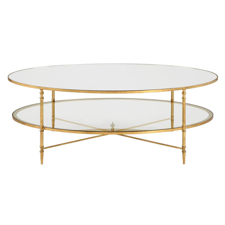 Henzler 93 W x 48 H x 134 D Gold Oval Coffee Table with Mirror Top