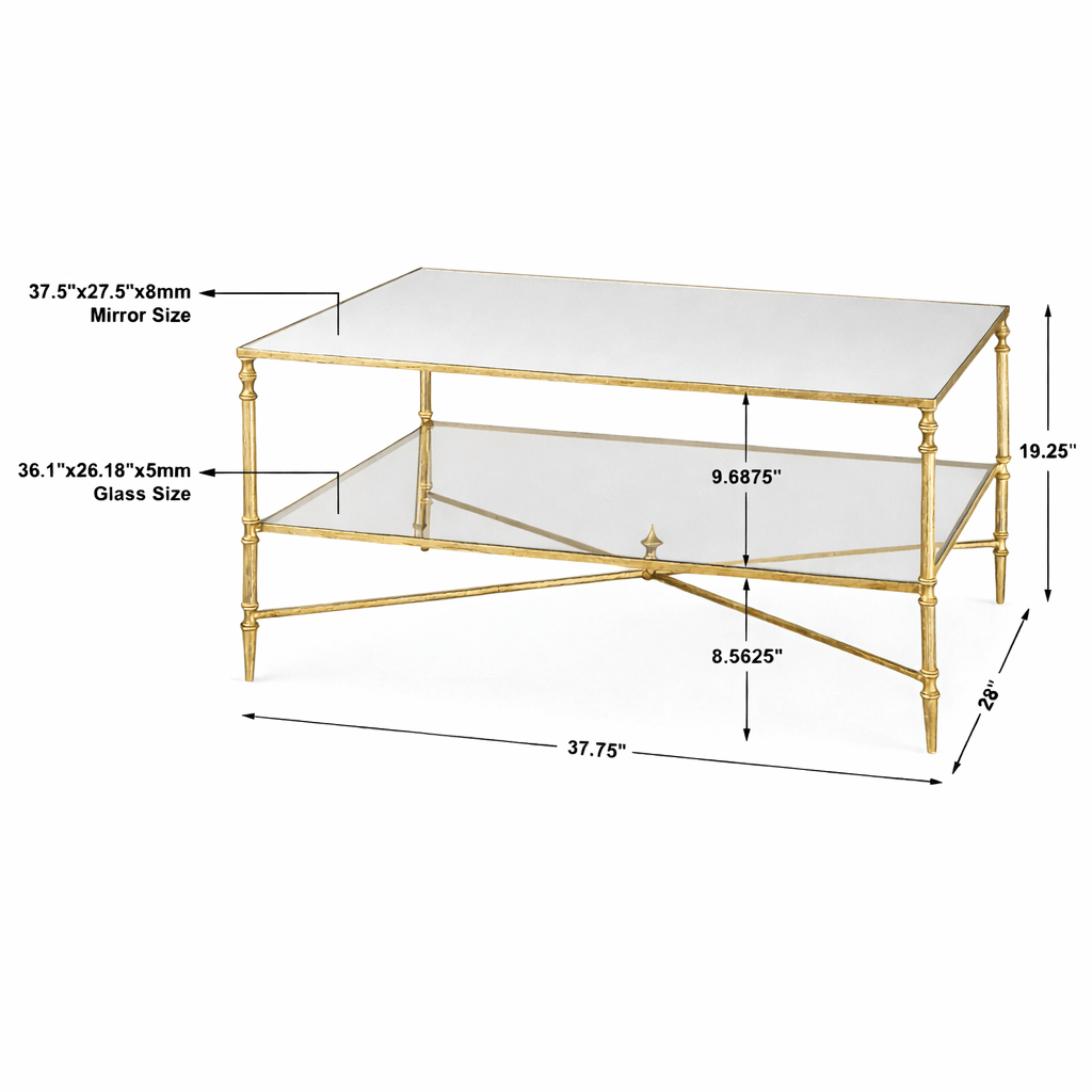 Henzler 95 W x 49 H x 71 D Champagne Rectangle Coffee Table with Mirror Top