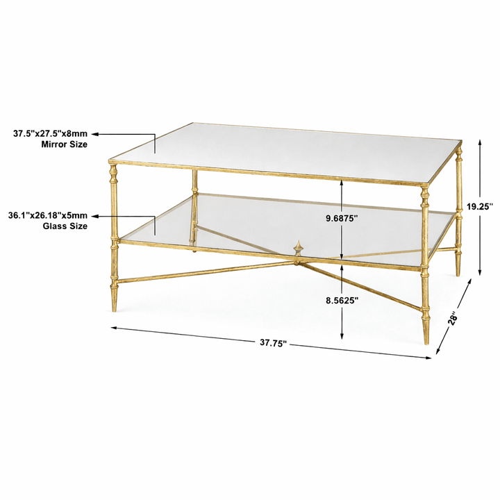 Henzler 95 W x 49 H x 71 D Champagne Rectangle Coffee Table with Mirror Top