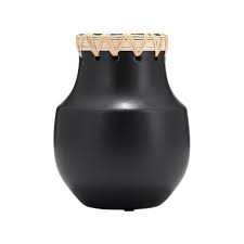 CER, 7"H VASE W/ WEAVING, BLACK