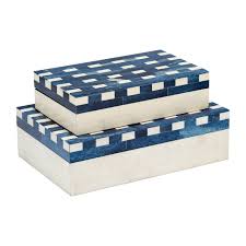 Resin S/2 Plaid Boxes, Blue