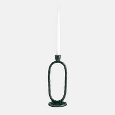 METAL, 11" OPEN OVAL TAPER CANDLEHOLDER, DARK GREE