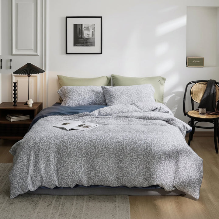 Jaqcuard Floral Weave Grey Bedding Set-KING