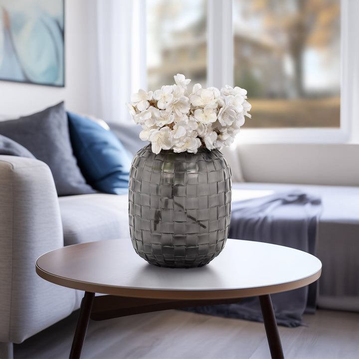 Jordan Glass,Woven Finish Vase, Gray