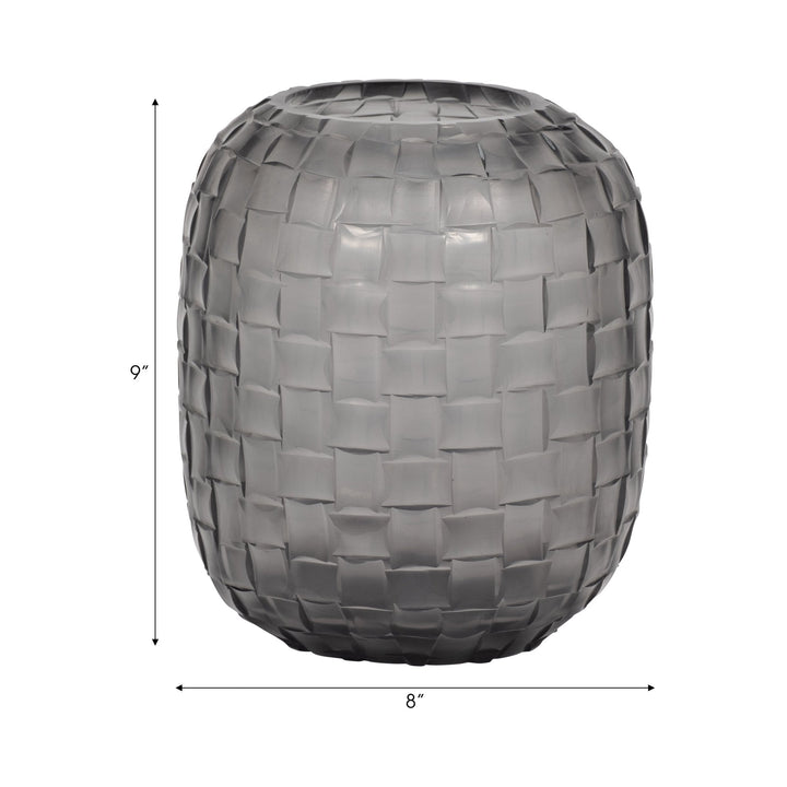 Jordan Glass,Woven Finish Vase, Gray