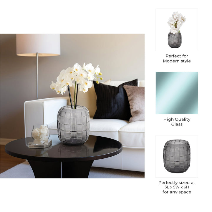 Jordan Glass,Woven Finish Vase, Gray