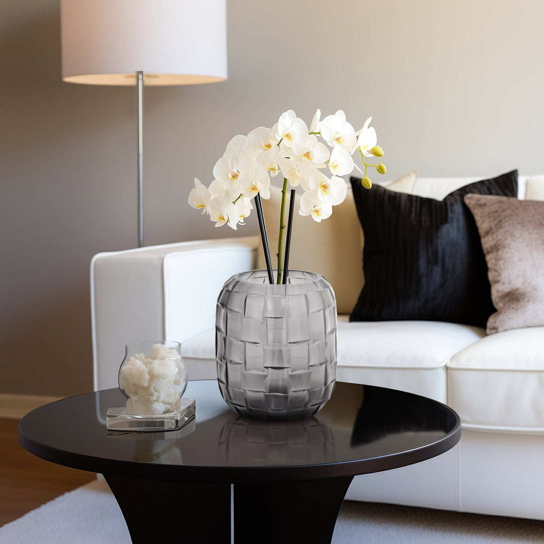 Jordan Glass,Woven Finish Vase, Gray