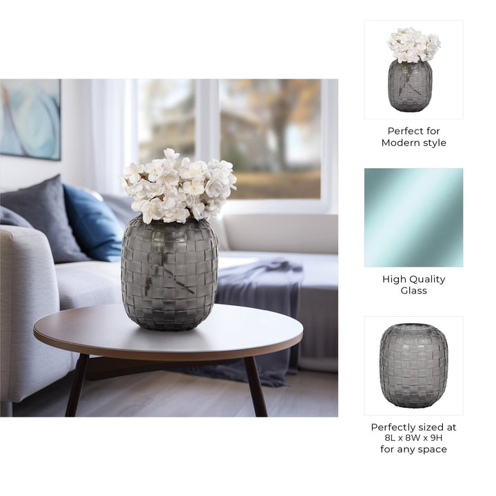 Jordan Glass,Woven Finish Vase, Gray