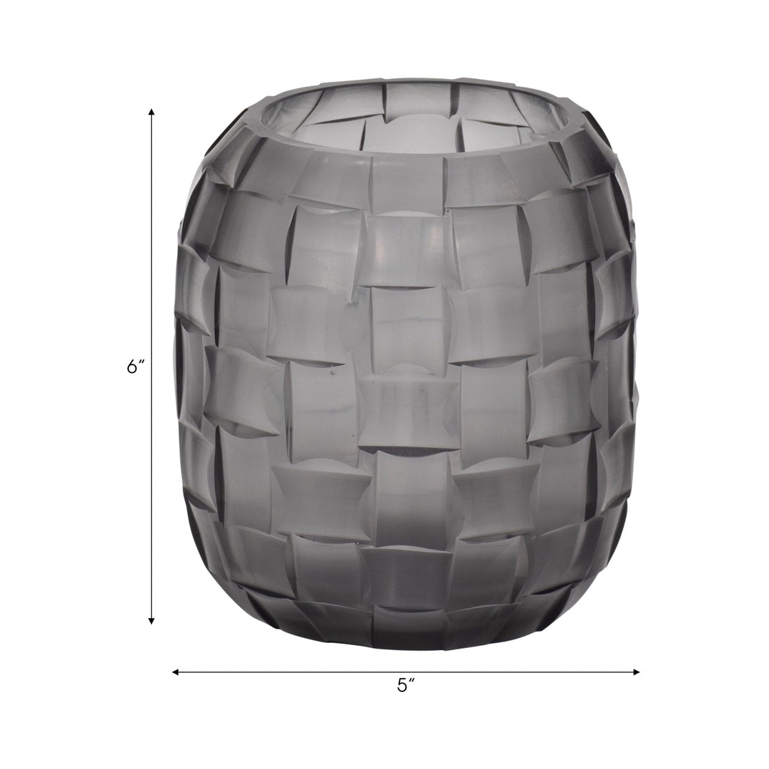 Jordan Glass,Woven Finish Vase, Gray