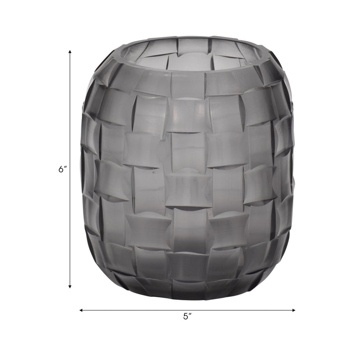 Jordan Glass,Woven Finish Vase, Gray
