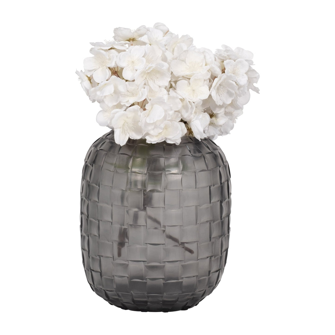 Jordan Glass,Woven Finish Vase, Gray