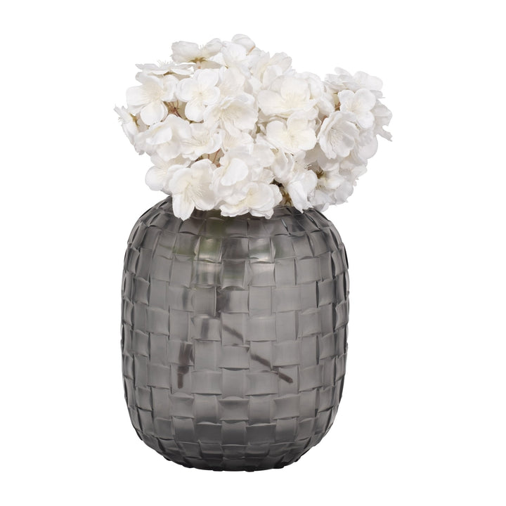 Jordan Glass,Woven Finish Vase, Gray