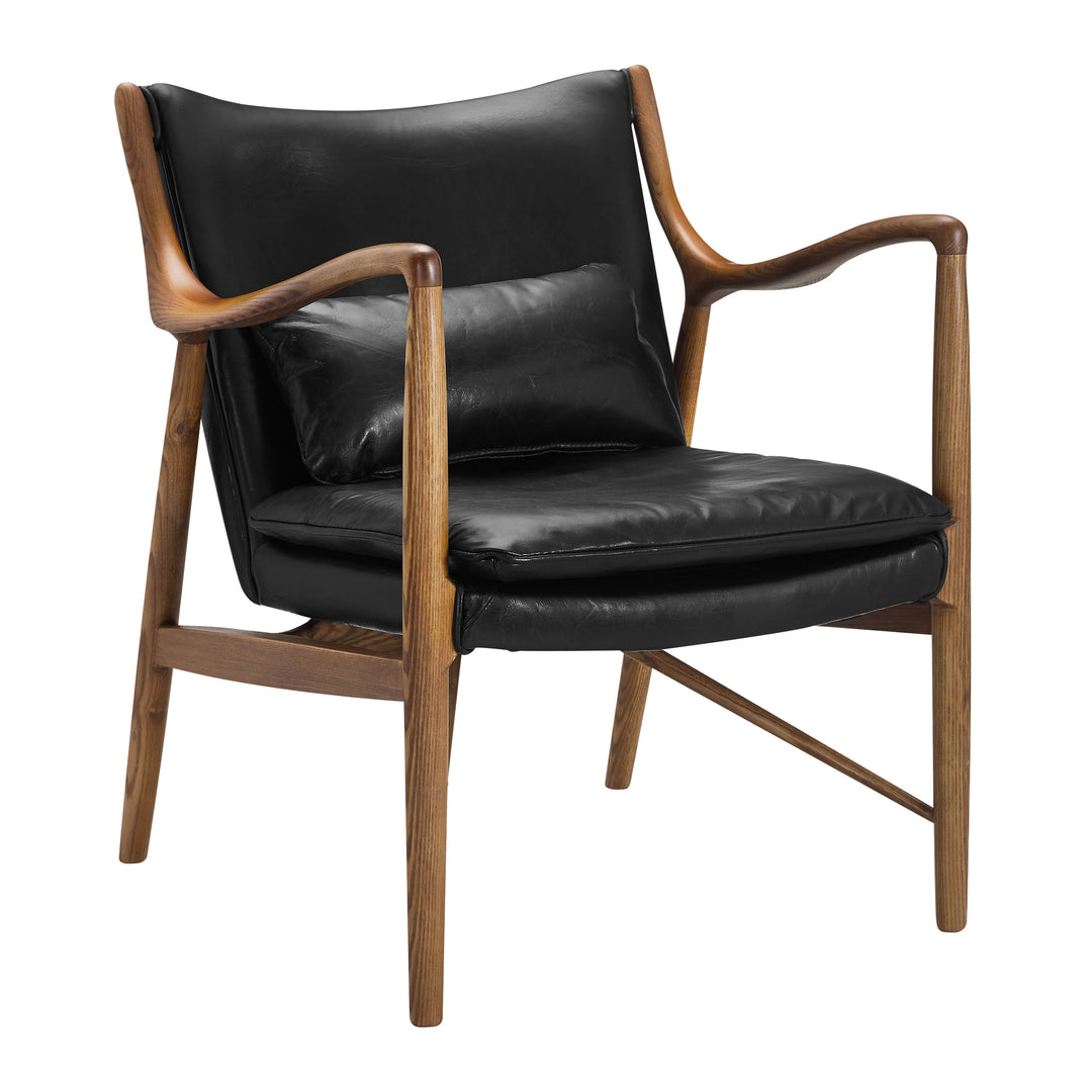 Wood Frame Leather Sling Chair - Black