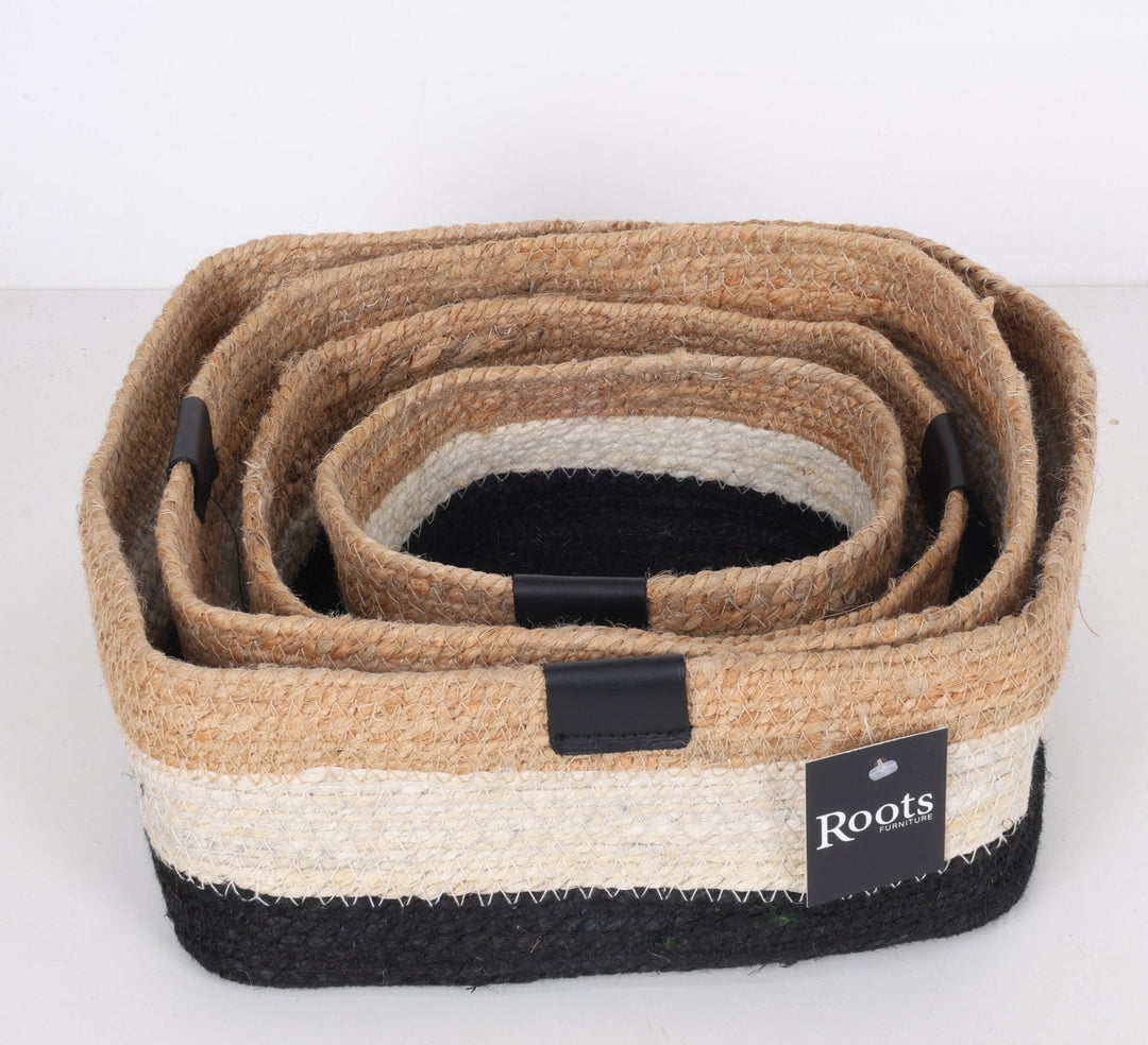 JUTE SQUARE BASKET - TRI COLOR - SET OF 4