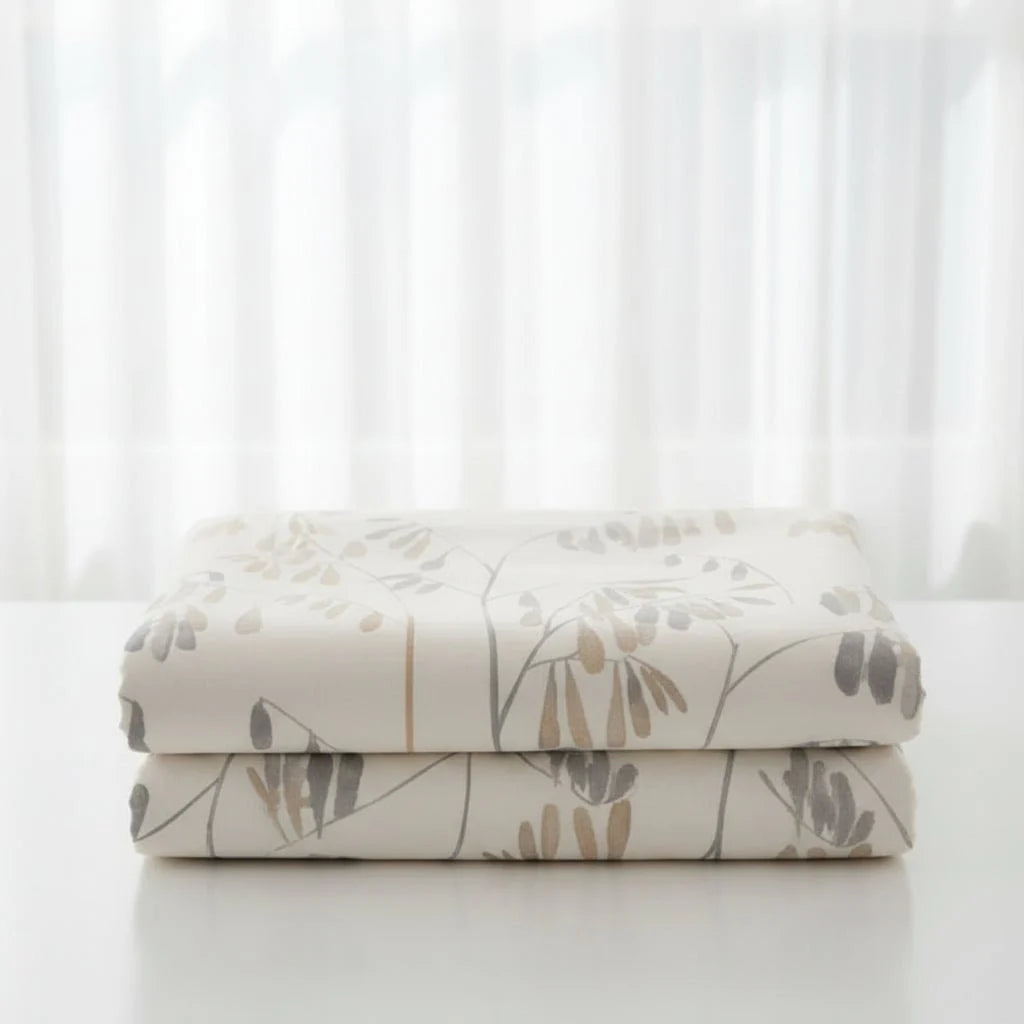 Leaf Pattern Cream & Grey Bedding Set-KING