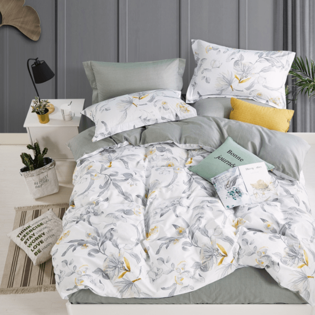Leaf Pattern White Bedding Set-KING