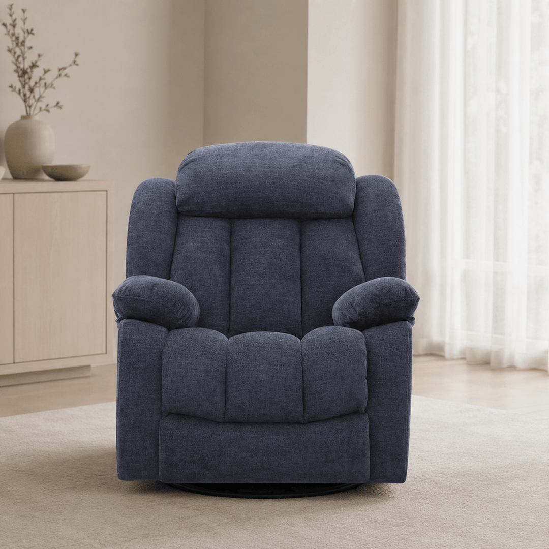 Lena Blue Swivel Recliner with Glider