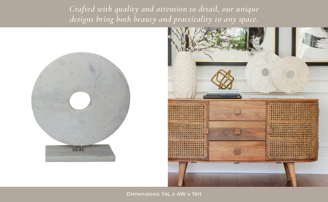MARBLE 6" DISK W/ BASE, WHITE
