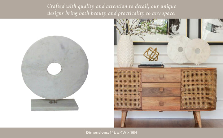 MARBLE 6" DISK W/ BASE, WHITE