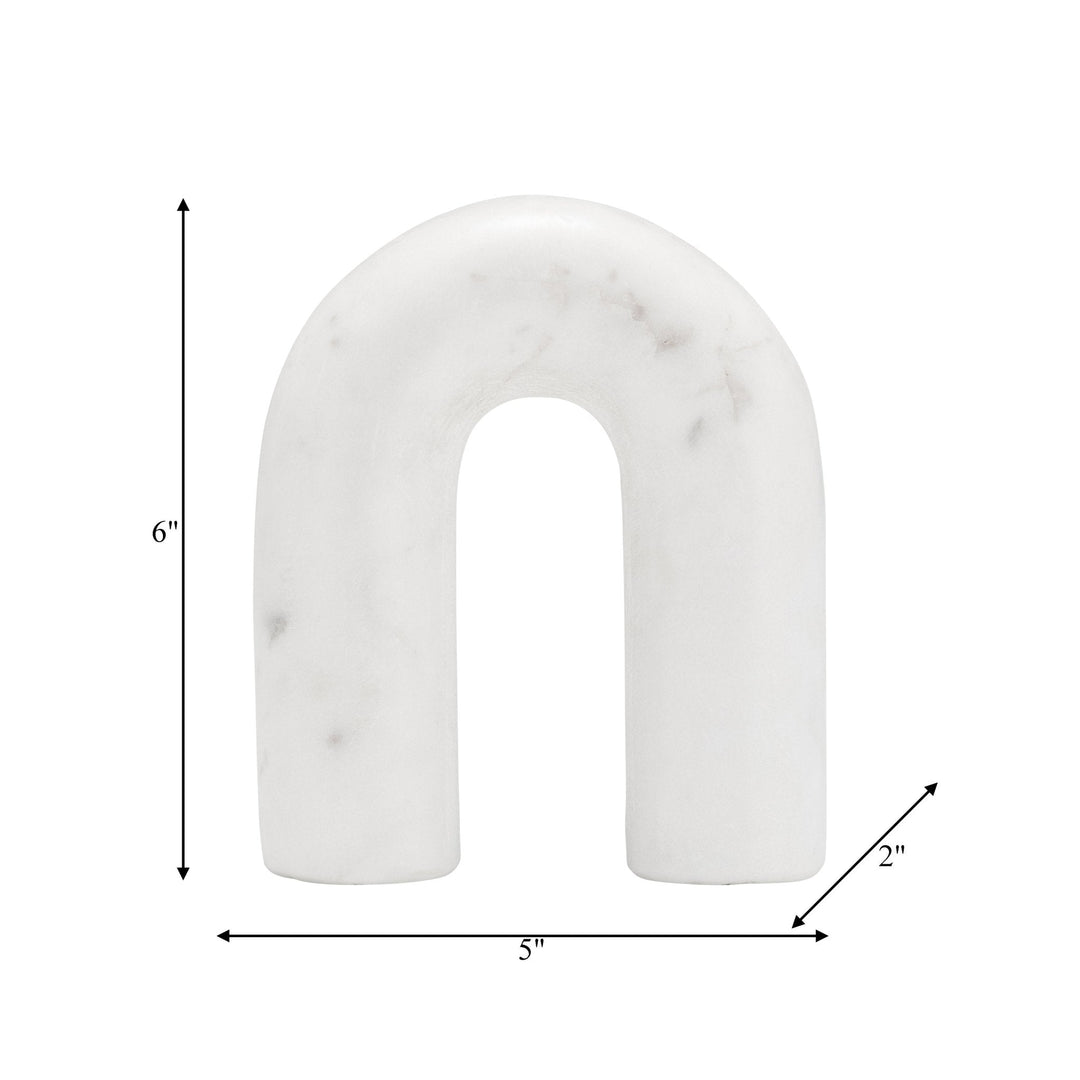 MARBLE, 6" ROUNDED HORSESHOE TABLE TOP DECO, WHITE