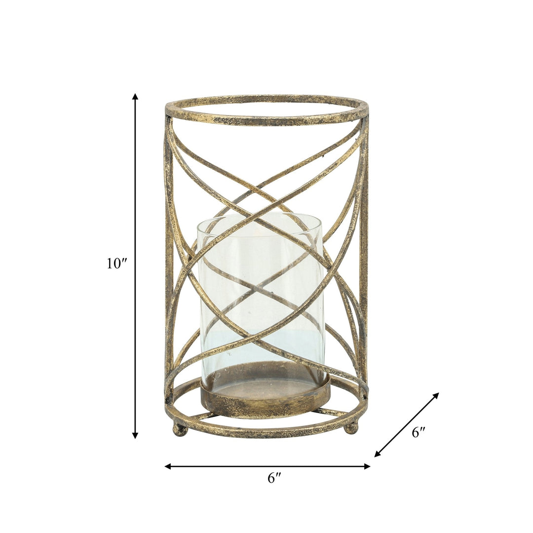 METAL 10.25" HURRICANE CANDLE HOLDER, GOLD