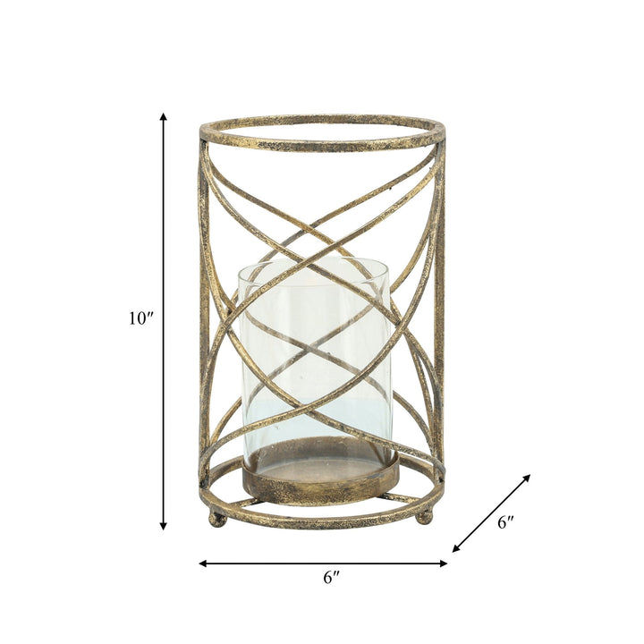 METAL 10.25" HURRICANE CANDLE HOLDER, GOLD