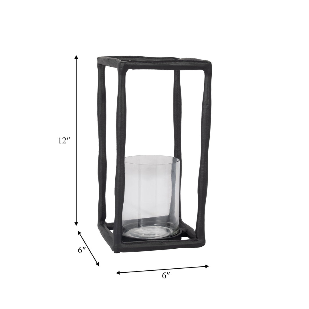 METAL, 12" OPEN SQUARE HURRICANE HOLDER, BLACK
