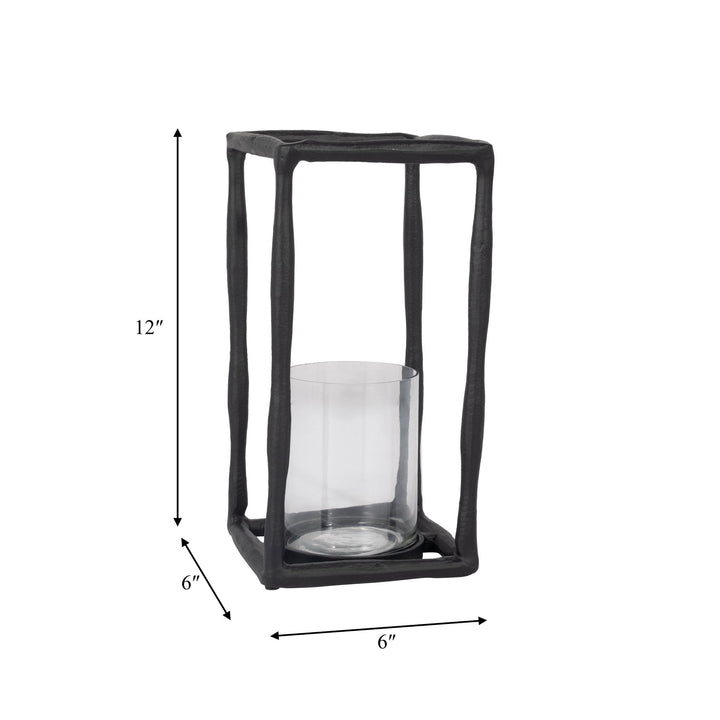 METAL, 12" OPEN SQUARE HURRICANE HOLDER, BLACK