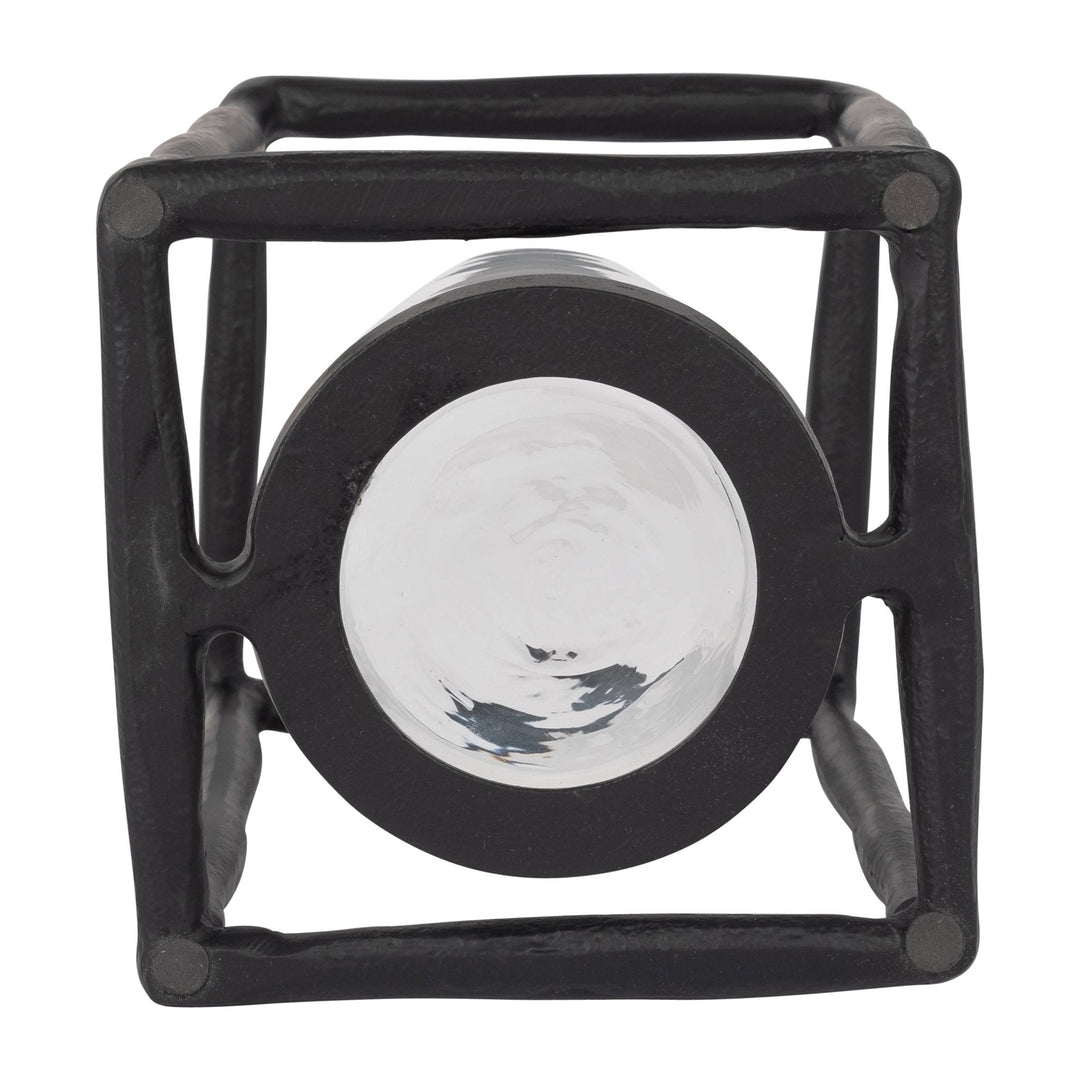METAL, 12" OPEN SQUARE HURRICANE HOLDER, BLACK