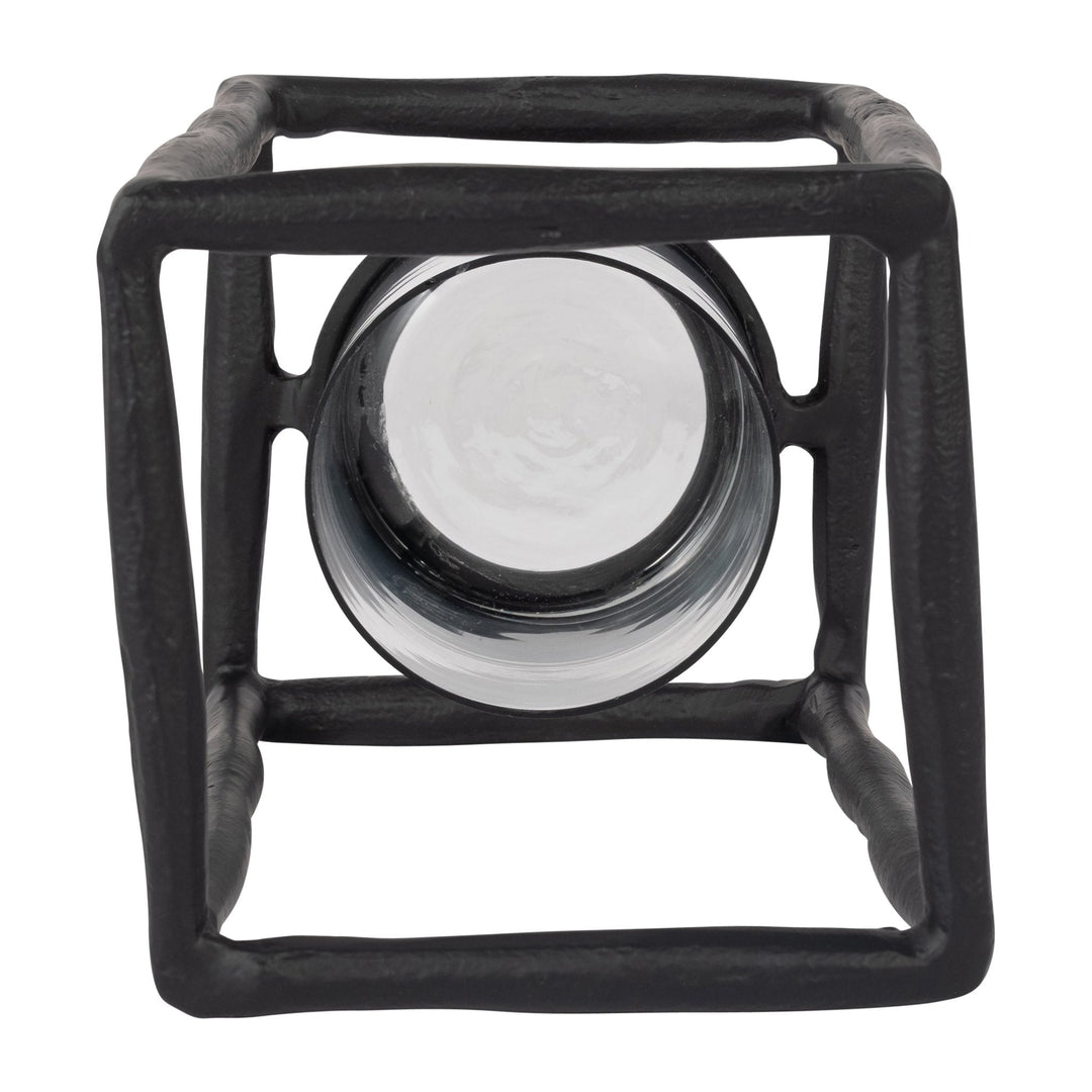 METAL, 12" OPEN SQUARE HURRICANE HOLDER, BLACK