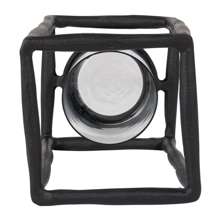 METAL, 12" OPEN SQUARE HURRICANE HOLDER, BLACK