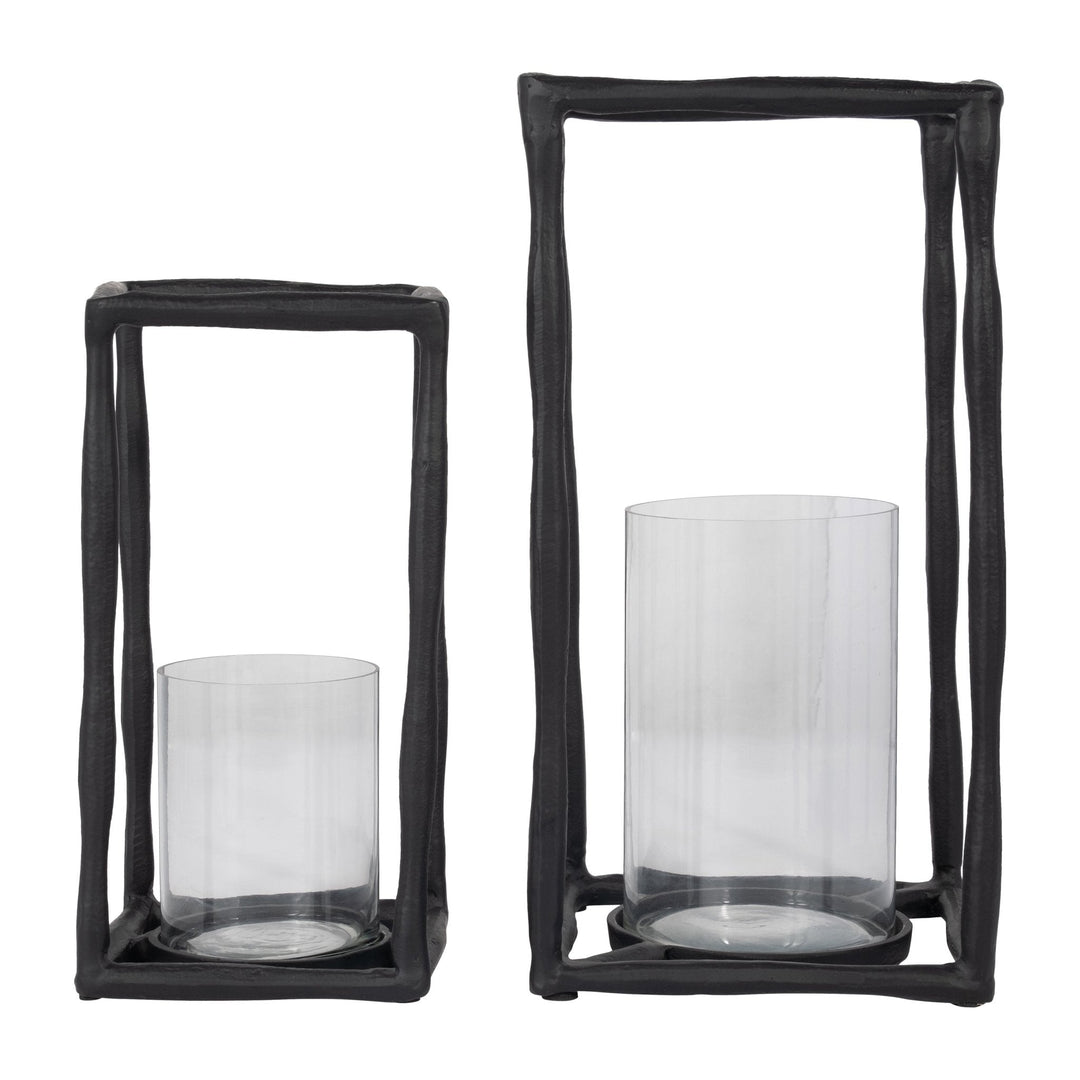 METAL, 12" OPEN SQUARE HURRICANE HOLDER, BLACK