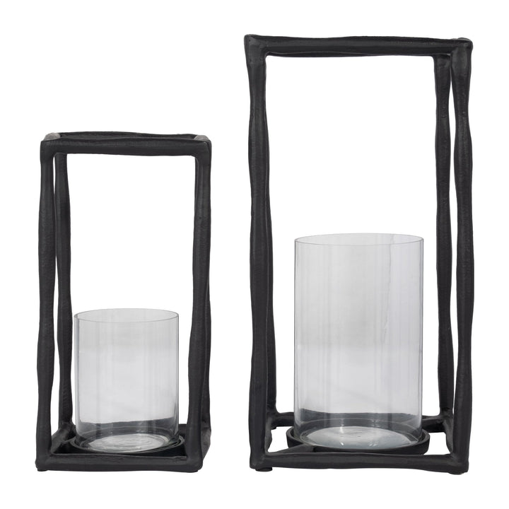METAL, 12" OPEN SQUARE HURRICANE HOLDER, BLACK