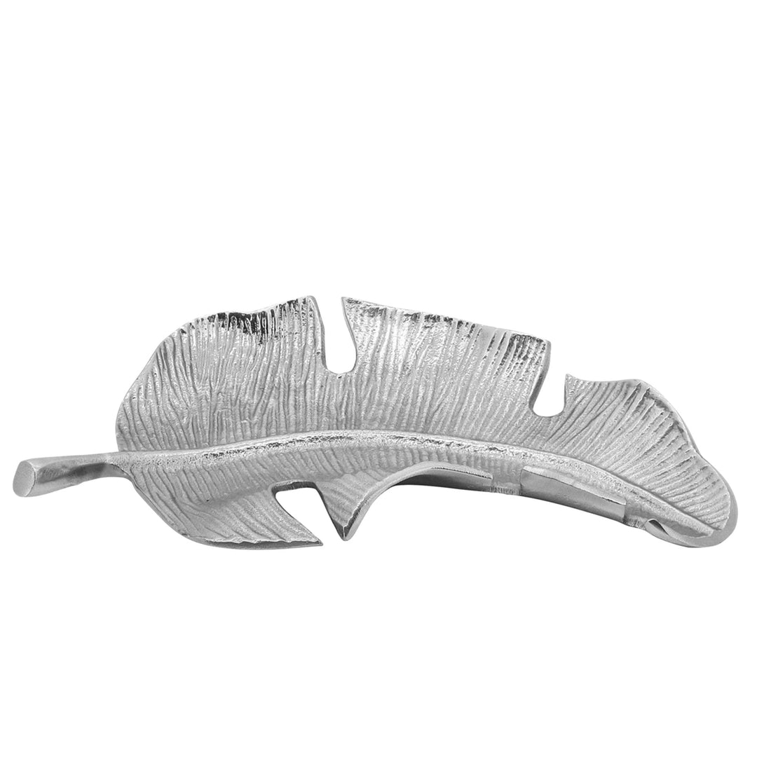 METAL, 13" TROPICAL LEAF TRAY, SILVER