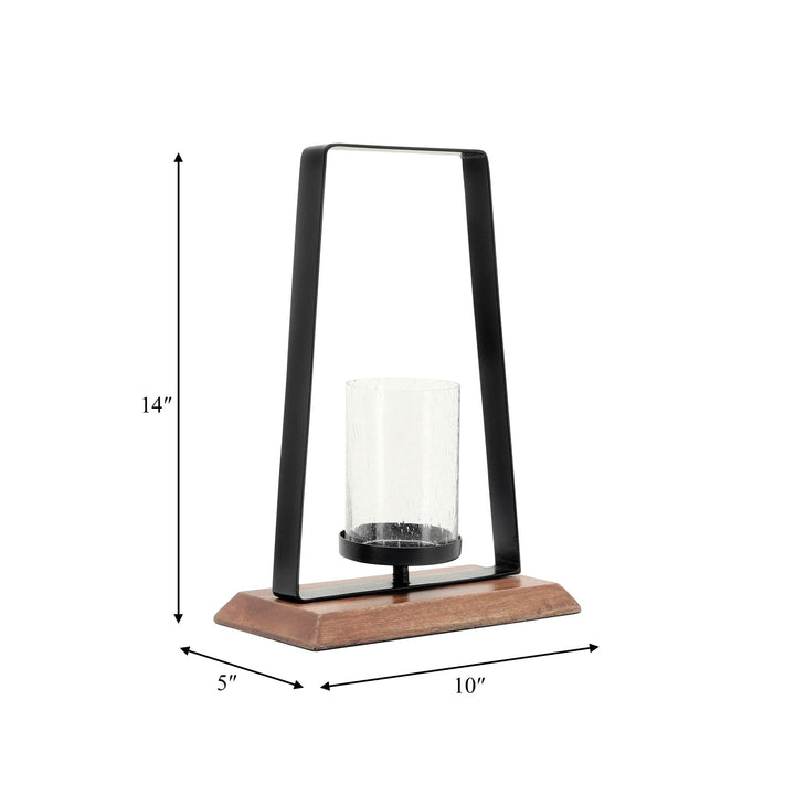 Metal, 14"H Hurricane W/ Wood Base, Black