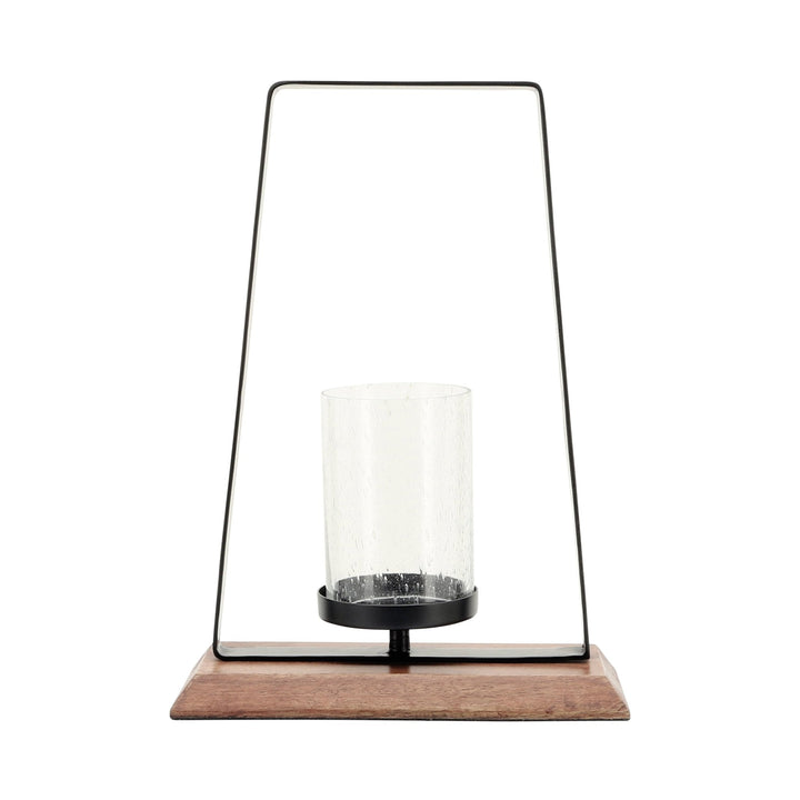 Metal, 14"H Hurricane W/ Wood Base, Black