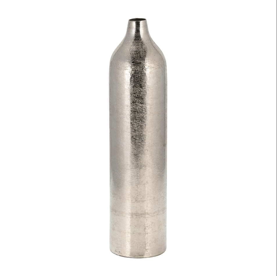 METAL, 19"H CYLINDER VASE, SILVER