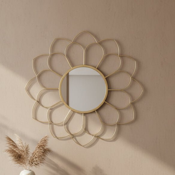 METAL 33" FLOWER MIRROR, GOLD WB