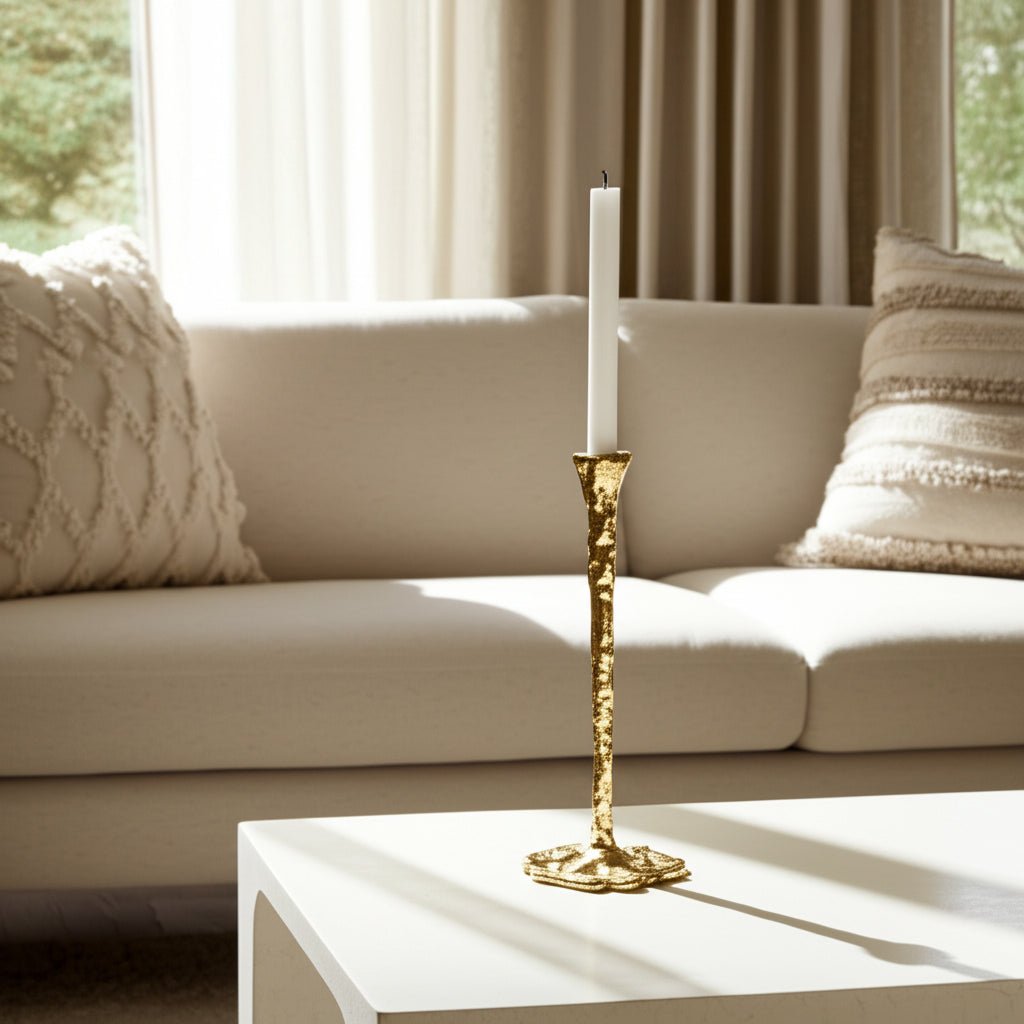 METAL, FORGED TAPER CANDLEHOLDER, GOLD