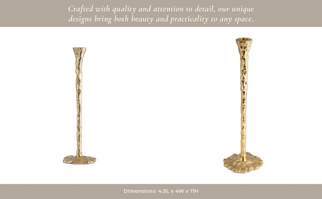METAL, FORGED TAPER CANDLEHOLDER, GOLD